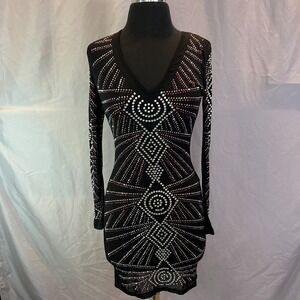 SJL Apparel Bodycon Dress Womens S Black Rhinestones Embellished Party Cocktail
